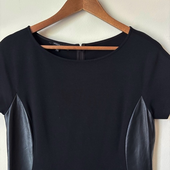 Lafayette 148 Leather Panel Dress 6 Ponte Knit Black - Picture 2 of 10